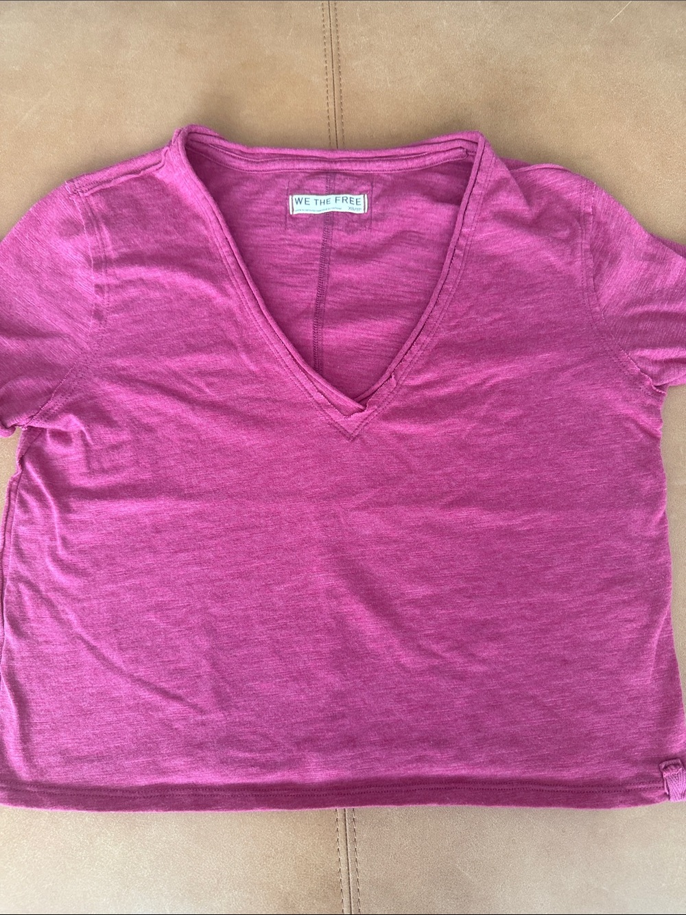 We The Free Magenta V-Neck Short Sleeve Tee